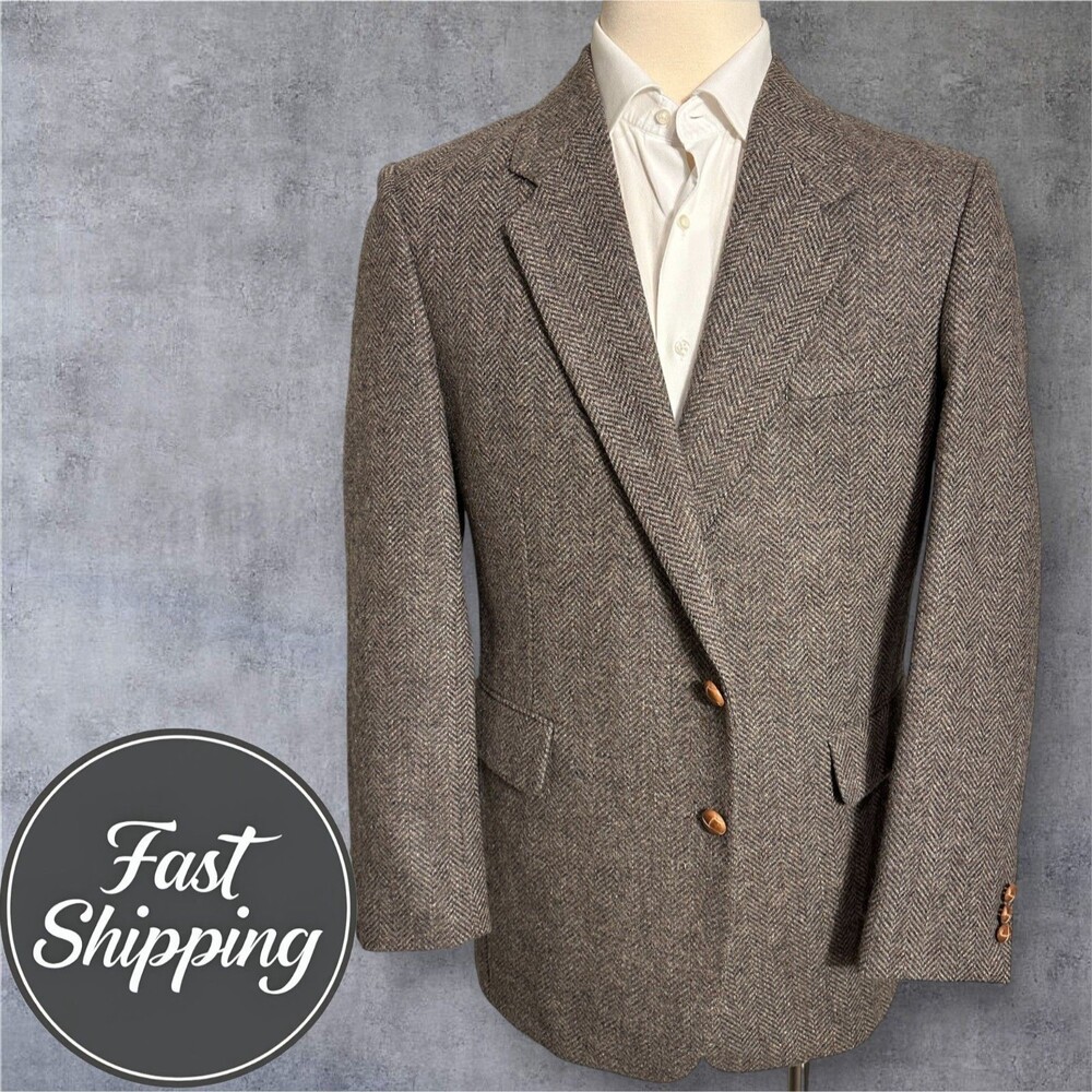 JJ COHRAN Vintage Men’s 44R Brown Tweed Wool Blazer Sport Coat 2-Button Jacket